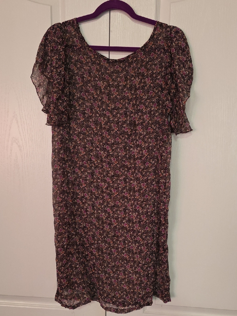 Floral Pink & Black Short Sleeve Shift Dress